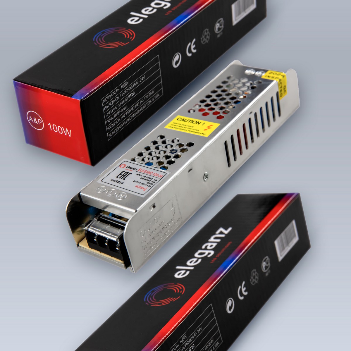 Блоки питания для светодиодной ленты Блок питания для светодиодной ленты Eleganz 24V 100W IP44 узкий 139х47х21мм EL-0008 