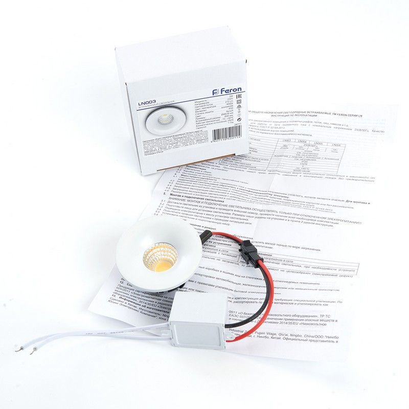 Встраиваемые светодиодные светильники Светильник встраиваемый светодиодный мебельный Feron LN003 3W 4000К белый 28771 